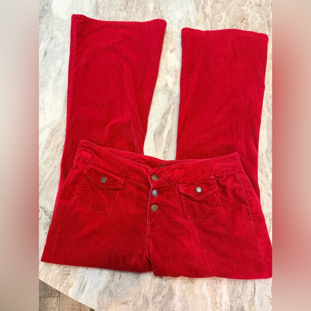 Jordache Red Corduroy Pants Women 13/14 High Rise Straight Leg